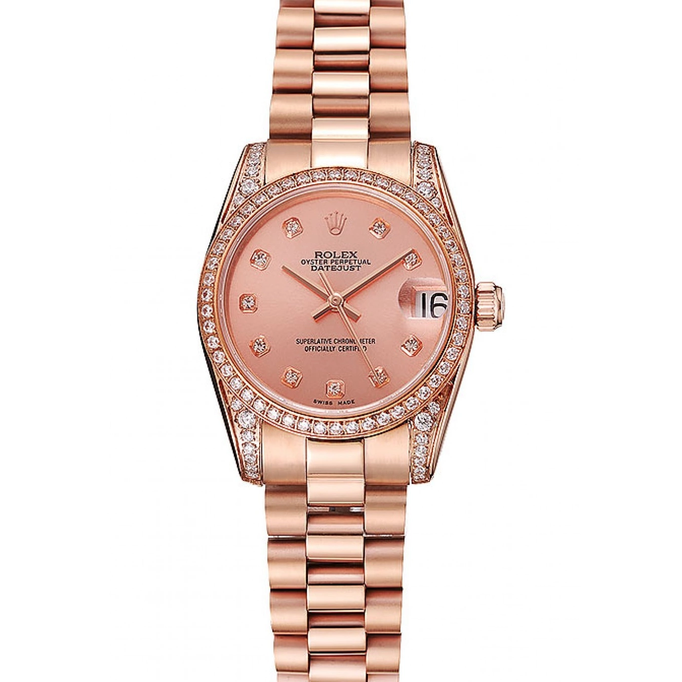 Diamond DateJust Gold Rose 1453977 Rose Swiss Case Rolex Dial Gold Bracelet 0724